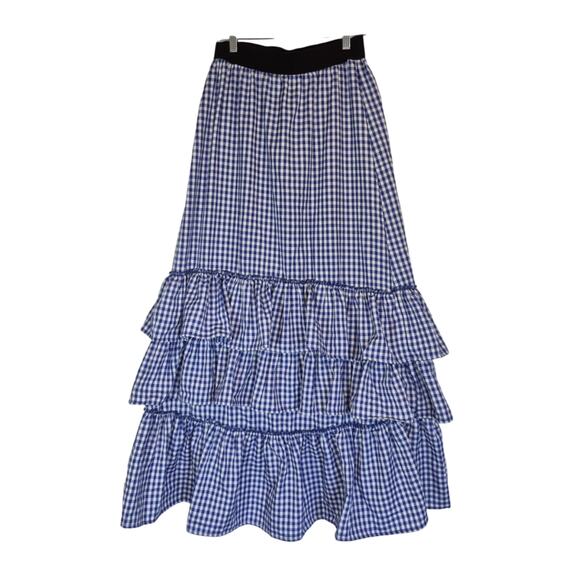 New TOV Holy Los Angeles Gingham Blue White Maxi Skirt EU 42 US 8 10 - Picture 2 of 7